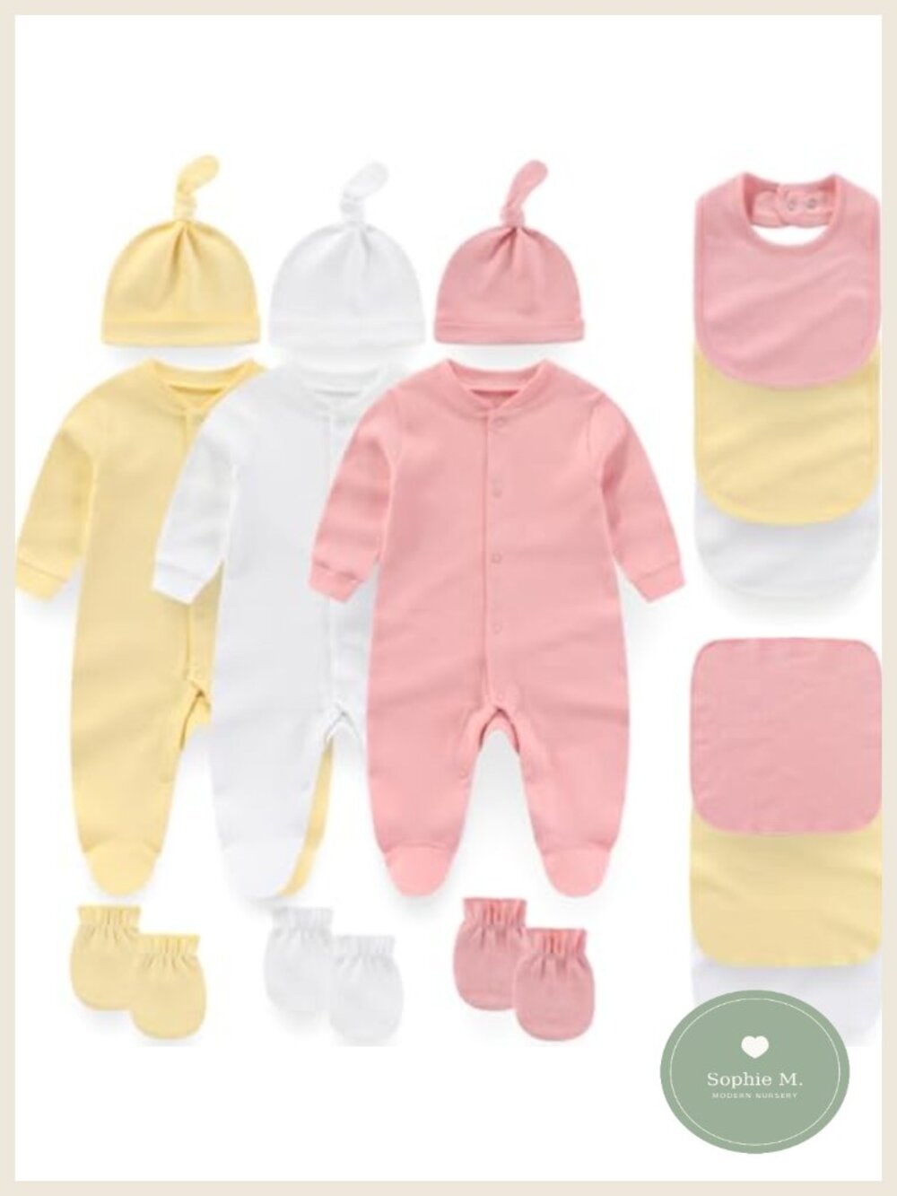 15-Piece Cotton Layette Set Long Sleeve Romper Bodysuit Pants Bib Cap